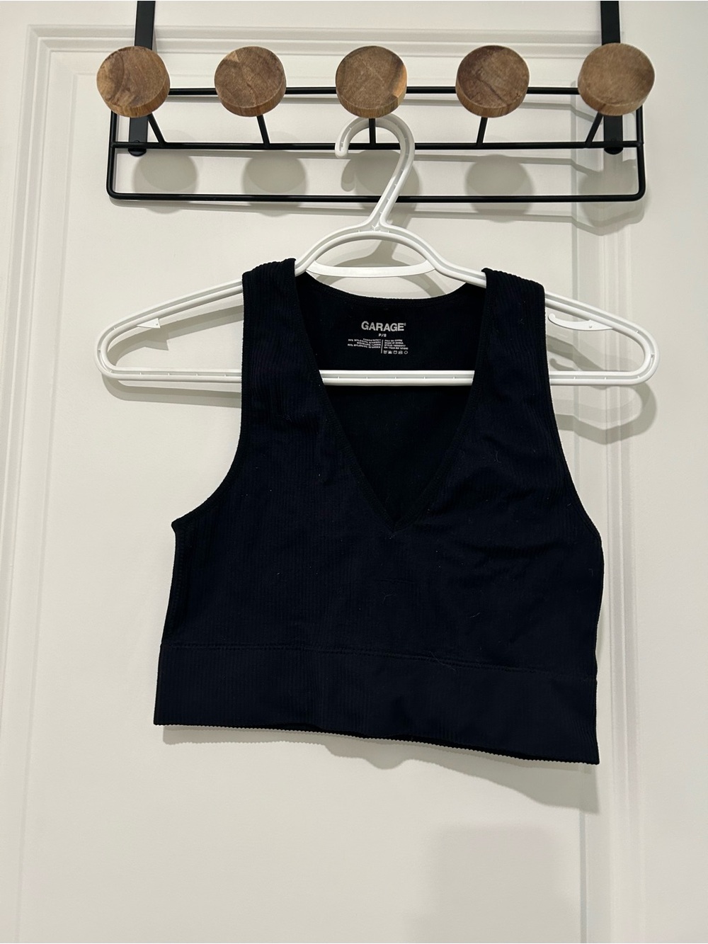 Garage Black Ribbed V-Neck Crop Tank